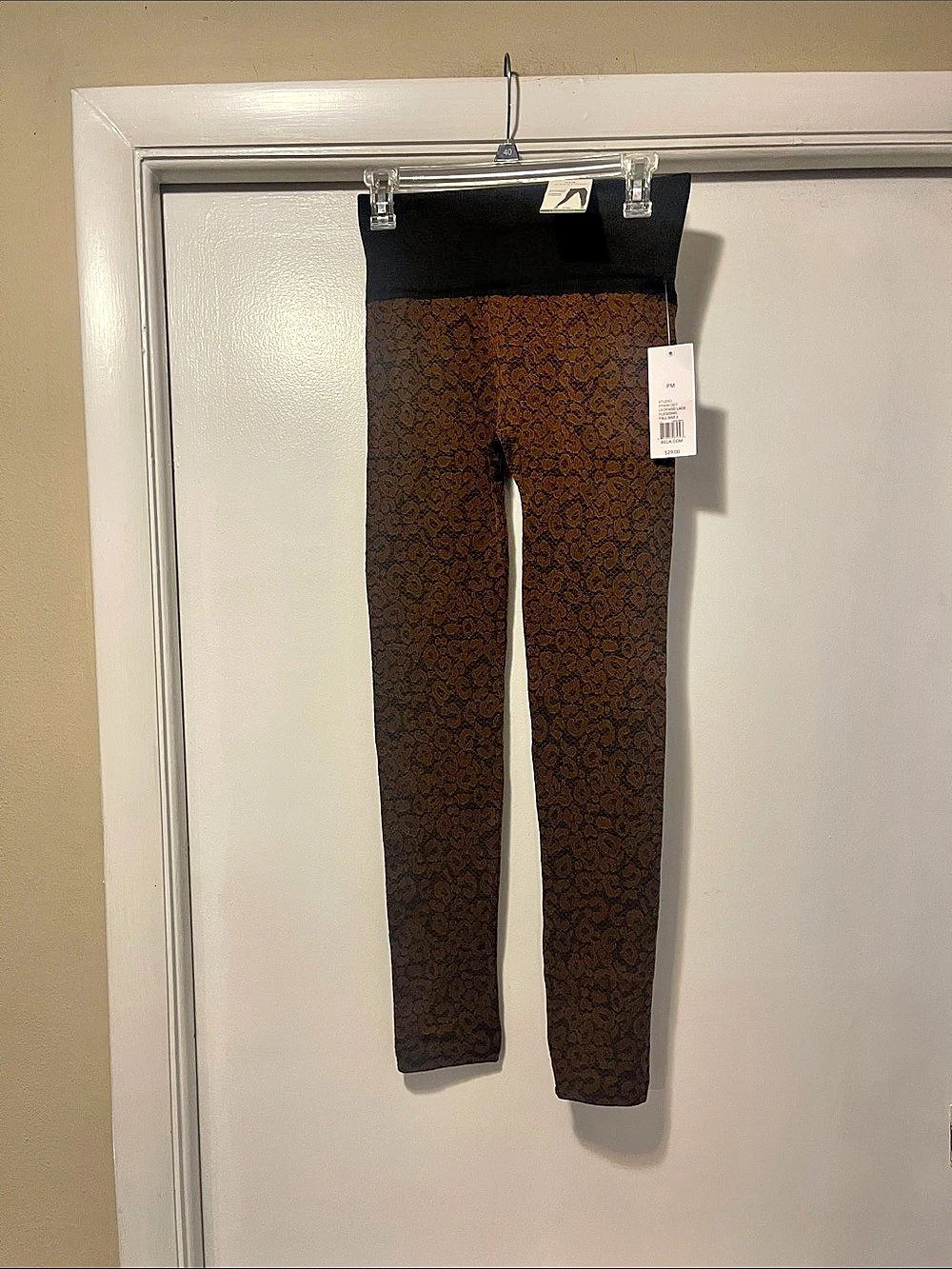Belk Leopard Lace Flocking Legging Animal Print Brown & Black Size PM NWT